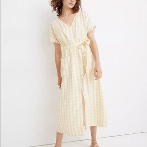 NWT Madewell Dolman Yellow Tie Midi Dress Gingham